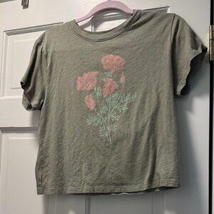 American Eagle Outfitters Green Tee with Pink Floral Design